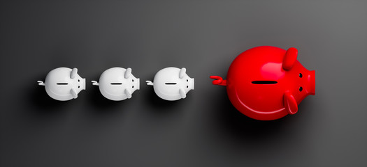 4 Sparschweine in Reihe Weiß Rot © peterschreiber.media