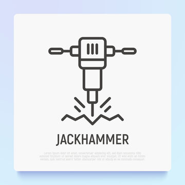 Jackhammer thin line icon. Modern vector illustration of destruction equipment.