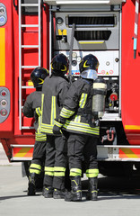 fire brigade operates the fire engine during the shutdown of the