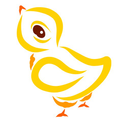 cute yellow chick looking up, colorful outline