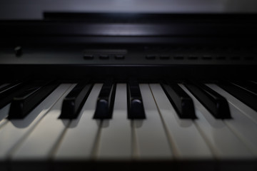 Piano keys side view. Piano keyboard background. 