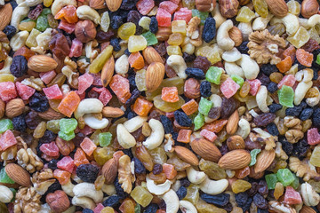 Mix of nuts and dried fruits.