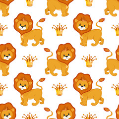 Cute lion king seamless pattern. Vector illustration.