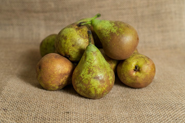water pear on top of sackcloth
