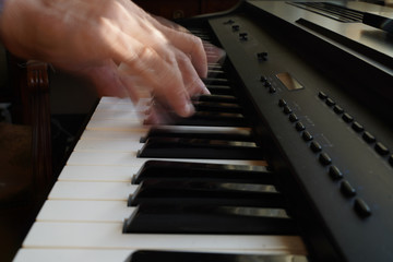 Fototapeta na wymiar Piano keys side view. Piano keyboard background. 