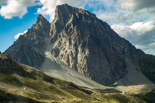 Rocky mountain of Midi d'Osseau in France during sunset