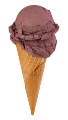 chocolate ice creamin in the cone isolated on white background