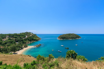Beautiful Andaman sea from Windmill View Point near Laem Promthep Cape, Phuket, Thailand