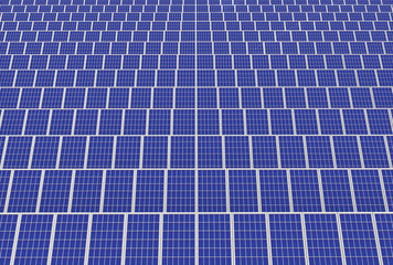 3d rendering. electric energy generator system, solar cells panels field farm industry background.