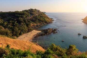 Windmill View Point near Laem Promthep Cape during sunset evening, Phuket, Thailand