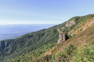 Fototapeta na wymiar Pha Ngam Noi Cliff and valley scenery view at Kew Mae Pan nature trail, Doi Inthanon National Park, Chiang Mai, Thailand