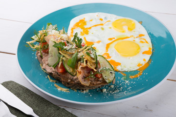 Fried eggs served for breakfas