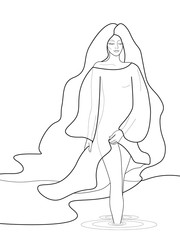 illustration of a beautiful girl, embodying the sign of the zodiac, can be used as a coloring book