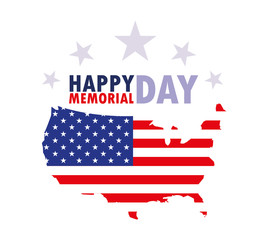 happy memorial day card with flag and map usa