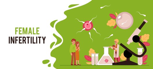 Infertility treatment or artificial fertilization banner vector flat illustration.