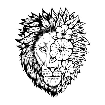 animal lion head with floral design
