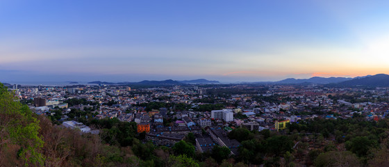 Phuket aerial panorama scenic view from Rang Hill Park during twilight