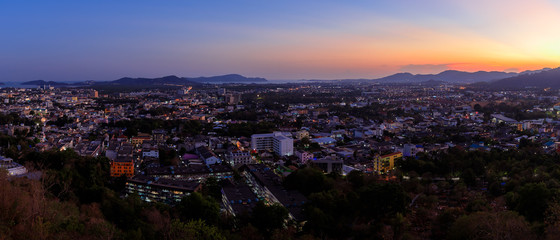 Fototapeta na wymiar Phuket aerial panorama scenic view from Rang Hill Park during twilight