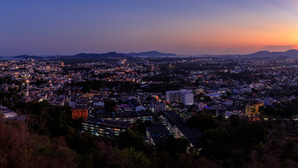 Phuket aerial panorama scenic view from Rang Hill Park during twilight