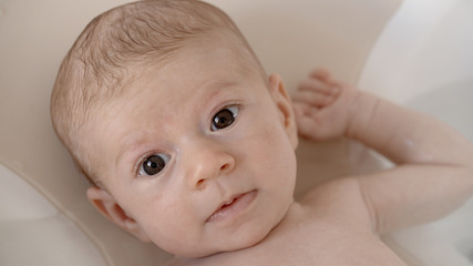 small baby girl having a bath