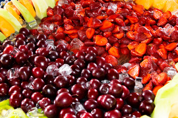 Salad bar organic fruits for breakfast in the open air, motivate health and good habits.