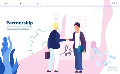 Partnership landing. Business marketing partnership community leader relationship businessman digital startup partners vector concept. Startup partnership and relationship, people work illustration