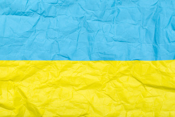 Flag of Ukraine made of yellow and blue crumpled paper
