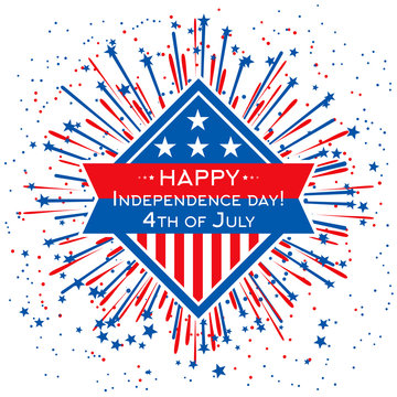 Happy Independence Day banner template. Vector 4th July background with USA flag color firework. Illustration of usa american independence holiday