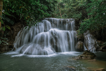 Fototapeta na wymiar Huai Mae Khamin Waterfall tier 3, Khuean Srinagarindra National Park, Kanchanaburi, Thailand