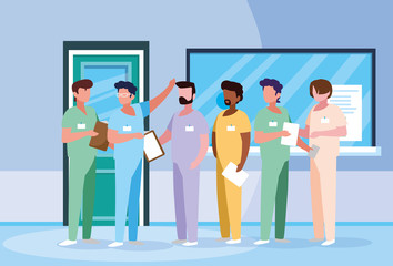 Fototapeta premium group of doctors in hospital avatar character