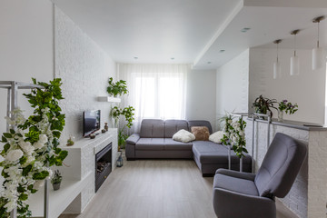 Cozy modern living room decorated with DIY accessories