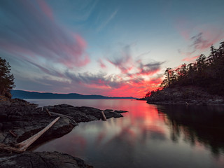 Amazing sunset along the coast of the sunshine coast in British Columbia, Canada