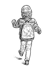 Hand drawing of a little kid striding for a walk
