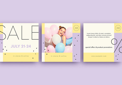 Social Media Post Layouts with Purple and Yellow Accents