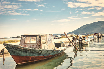 Fototapeta na wymiar Old wooden fishing boat