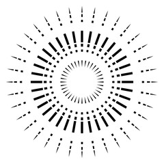 Concentric, radial dashed lines. Abstract geometric burst, flare element