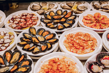 Close-up of plates with seafood