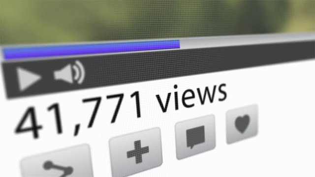 YouTube or Vimeo -type online video webpage showing ascending high number of views and likes as video plays 