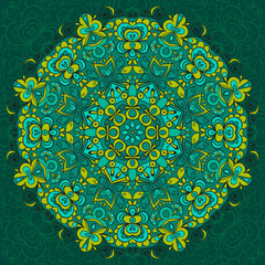Round vector colorful hand drawn mandala