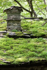 Stone buildings in the woods