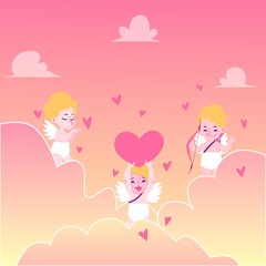 Concept of pink heaven with babies angels and cupids.