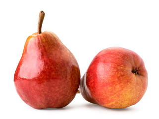 Two red pears close-up on a white. Isolated