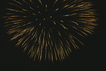 Fototapeta premium Close-up gold festive fireworks on a black background. Abstract holiday background