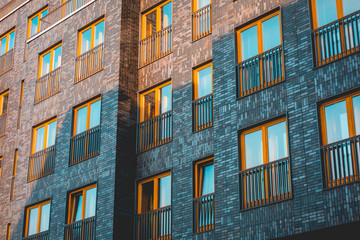 darken facade of finance house with shadow