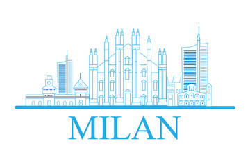 Obraz premium Outline Welcome to Milan, Italy. Vector Illustration. Business Travel and Tourism Concept with Modern Architecture. Milan, Cityscape with Landmarks.