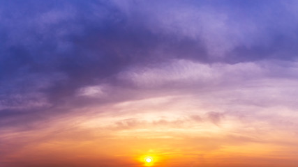 Panorama twilight sky and sun nature background