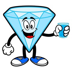 Diamond Mascot with a glass of Water - A cartoon illustration of a Diamond Mascot.