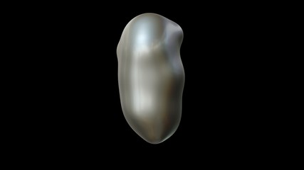 3D image of an elongated drop of mercury in space, isolated on a black background. 3D rendering, an abstract idea for a futuristic background. The idea of uniqueness, an exceptional look.