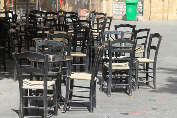 Cafe tables and chairs on the street