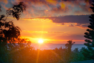 Beautiful bright sunset over the sea in tropics. Cuba.